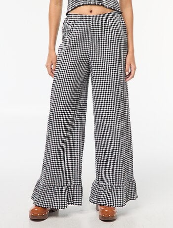 Pantalón ancho de vichy con volantes