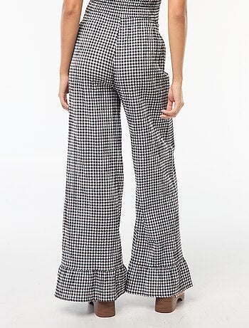 Pantalón ancho de vichy con volantes