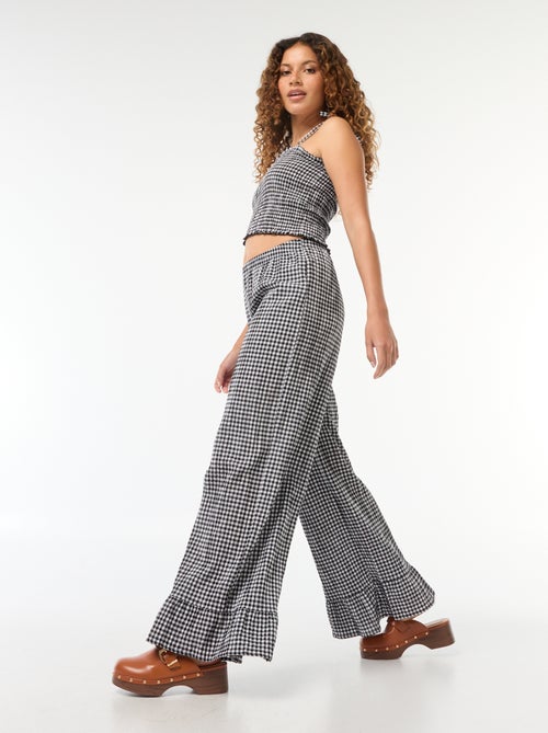 Pantalón ancho de vichy con volantes - Kiabi