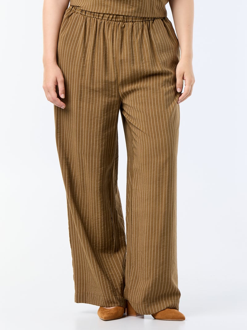 Pantalón ancho de viscosa fluida Caqui - Kiabi