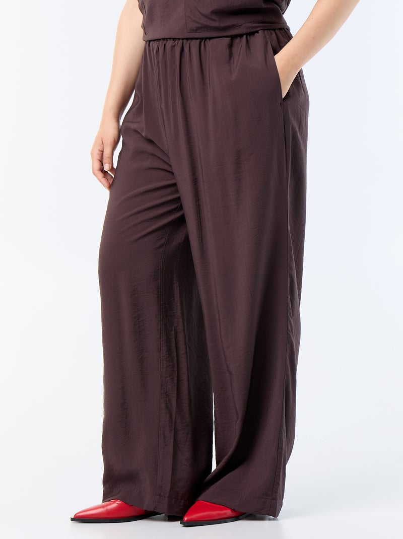 Pantalón ancho de viscosa fluida Marron - Kiabi