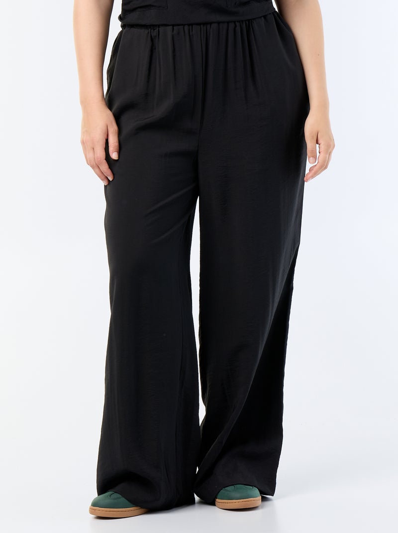 Pantalón ancho de viscosa fluida Negro - Kiabi