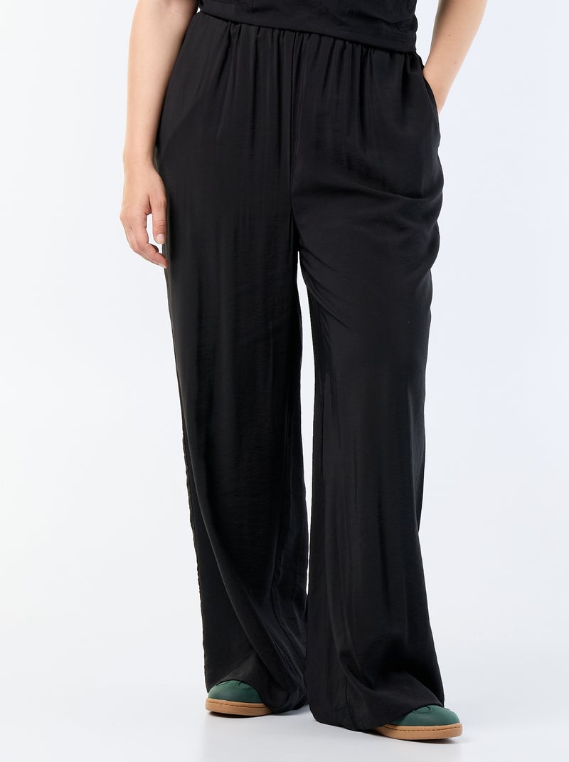 Pantalón ancho de viscosa fluida Negro - Kiabi