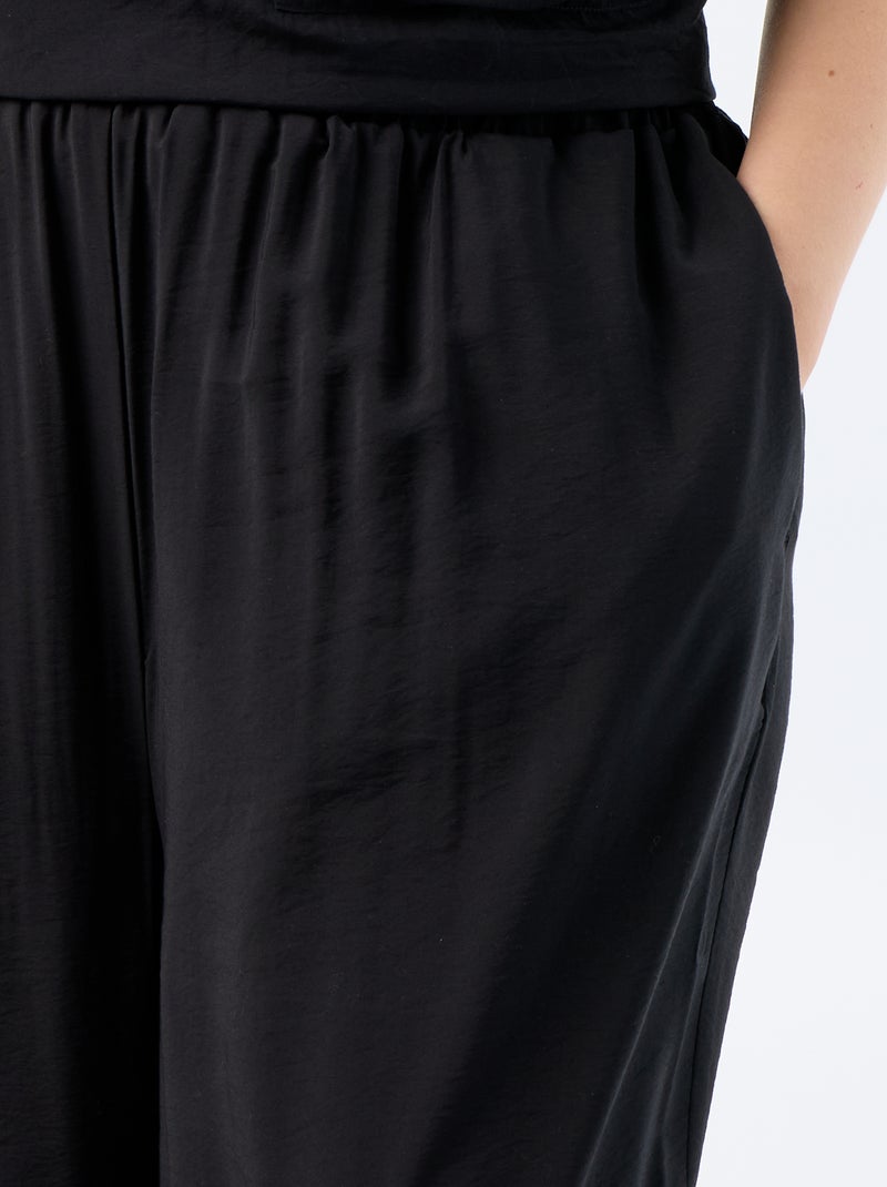 Pantalón ancho de viscosa fluida Negro - Kiabi