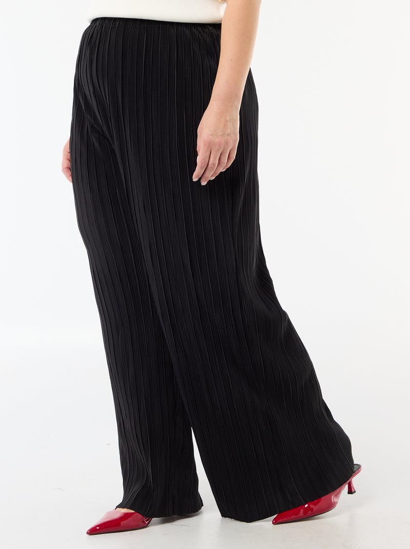 Pantalón ancho elástico acanalado Negro - Kiabi