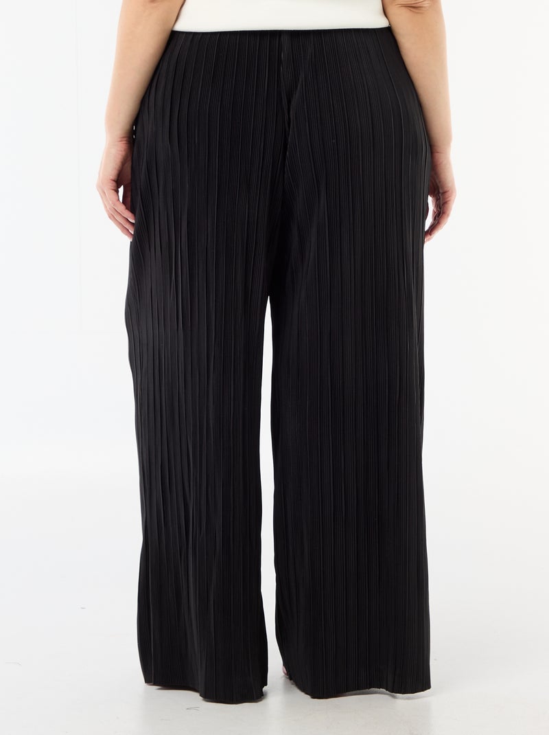 Pantalón ancho elástico acanalado Negro - Kiabi