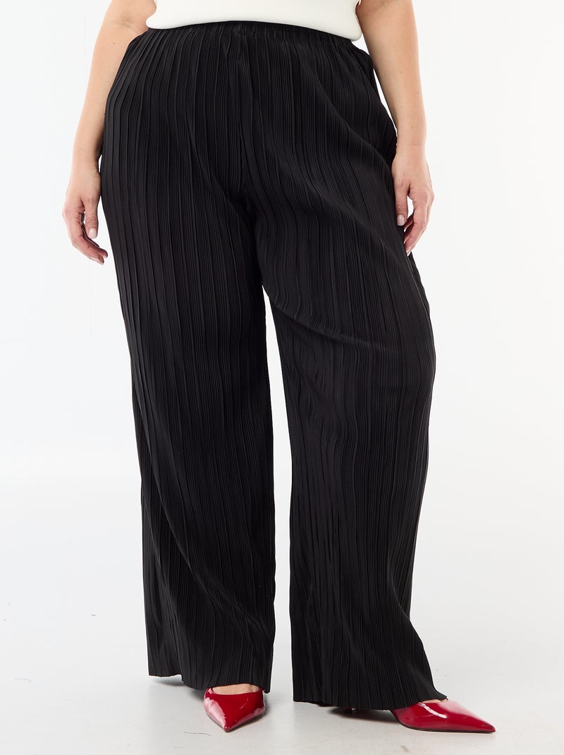 Pantalón ancho elástico acanalado Negro - Kiabi