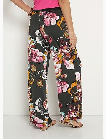 Pantalón ancho elástico con estampado floral - Afibel