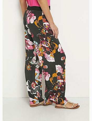 Pantalón ancho elástico con estampado floral - Afibel