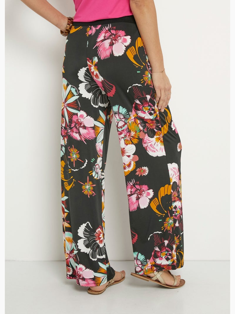 Pantalón ancho elástico con estampado floral - Afibel Negro - Kiabi