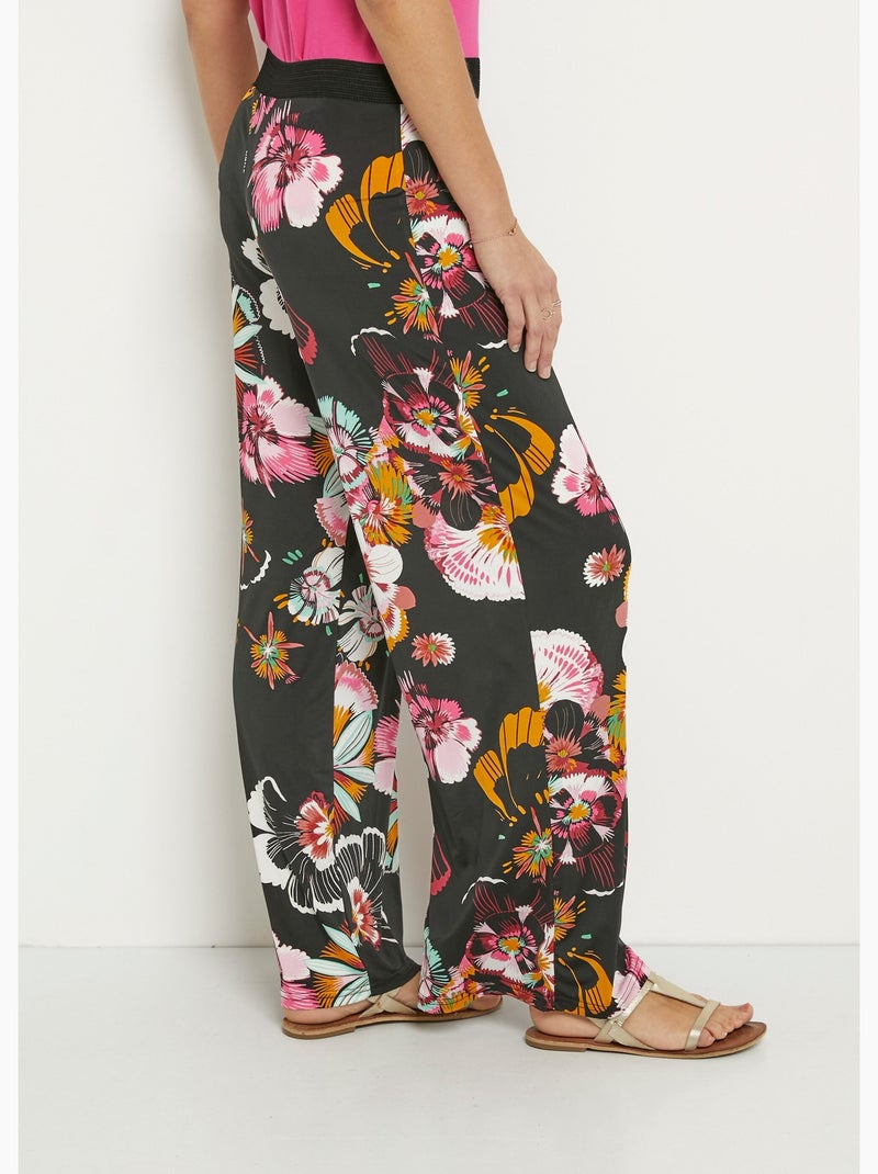 Pantalón ancho elástico con estampado floral - Afibel Negro - Kiabi