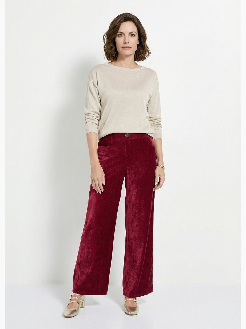 Pantalón ancho elástico de terciopelo corto - afibel Burdeos - Kiabi