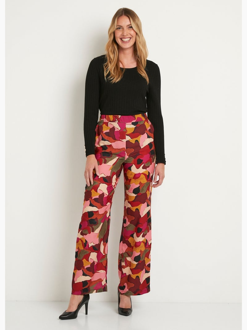 Pantalón ancho estampado con cintura semielástica - Afibel Rosa - Kiabi