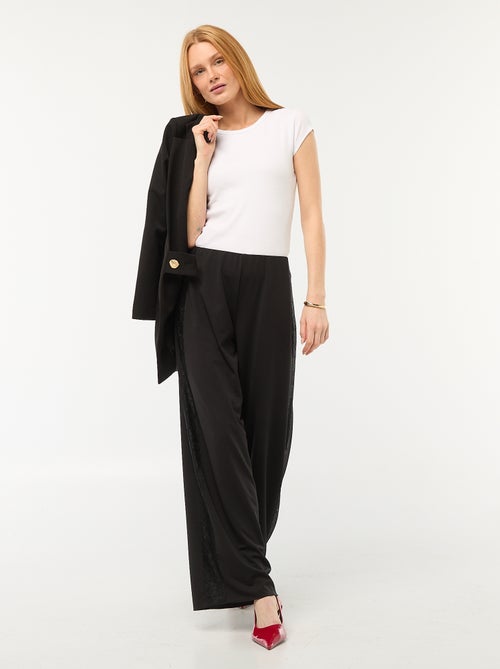 Pantalón ancho fluido con bandas laterales de encaje - Kiabi