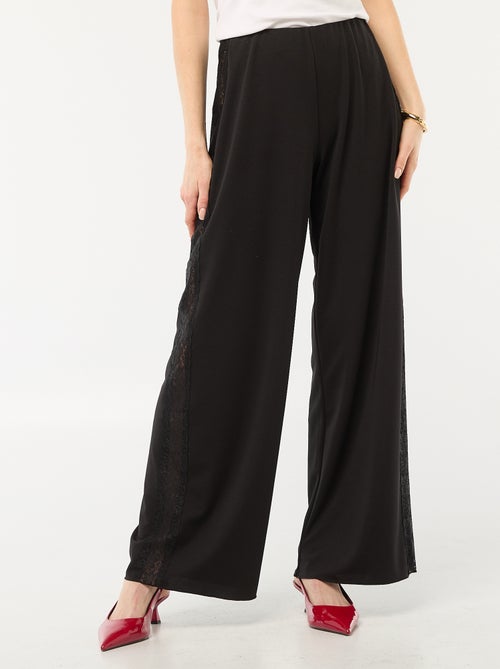 Pantalón ancho fluido con bandas laterales de encaje - Kiabi