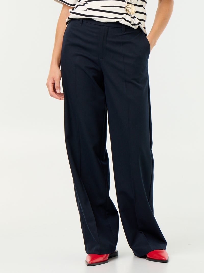 Pantalón ancho fluido liso Azul - Kiabi