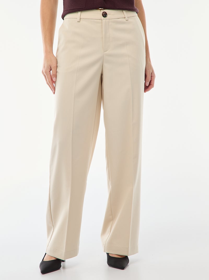 Pantalón ancho fluido liso Beige - Kiabi