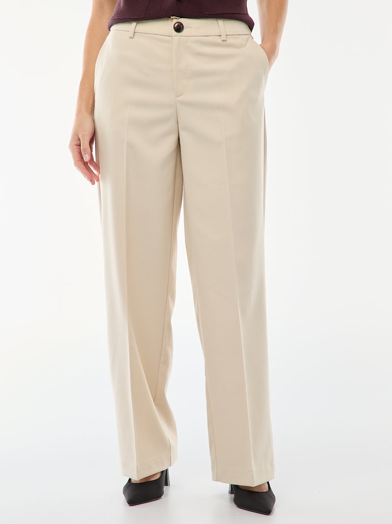 Pantalón ancho fluido liso Beige - Kiabi