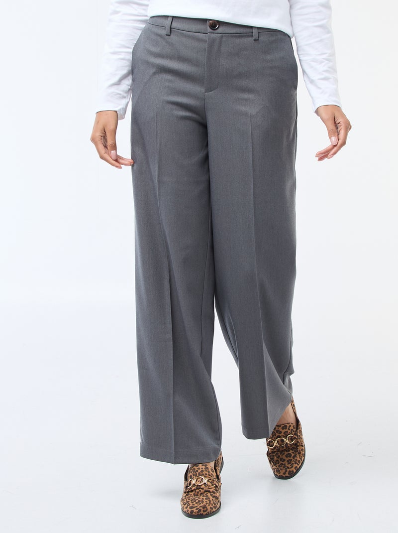 Pantalón ancho fluido liso Gris - Kiabi