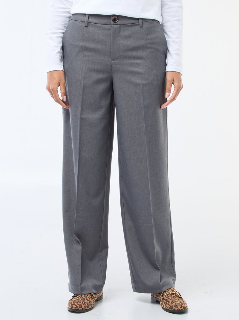 Pantalón ancho fluido liso Gris - Kiabi