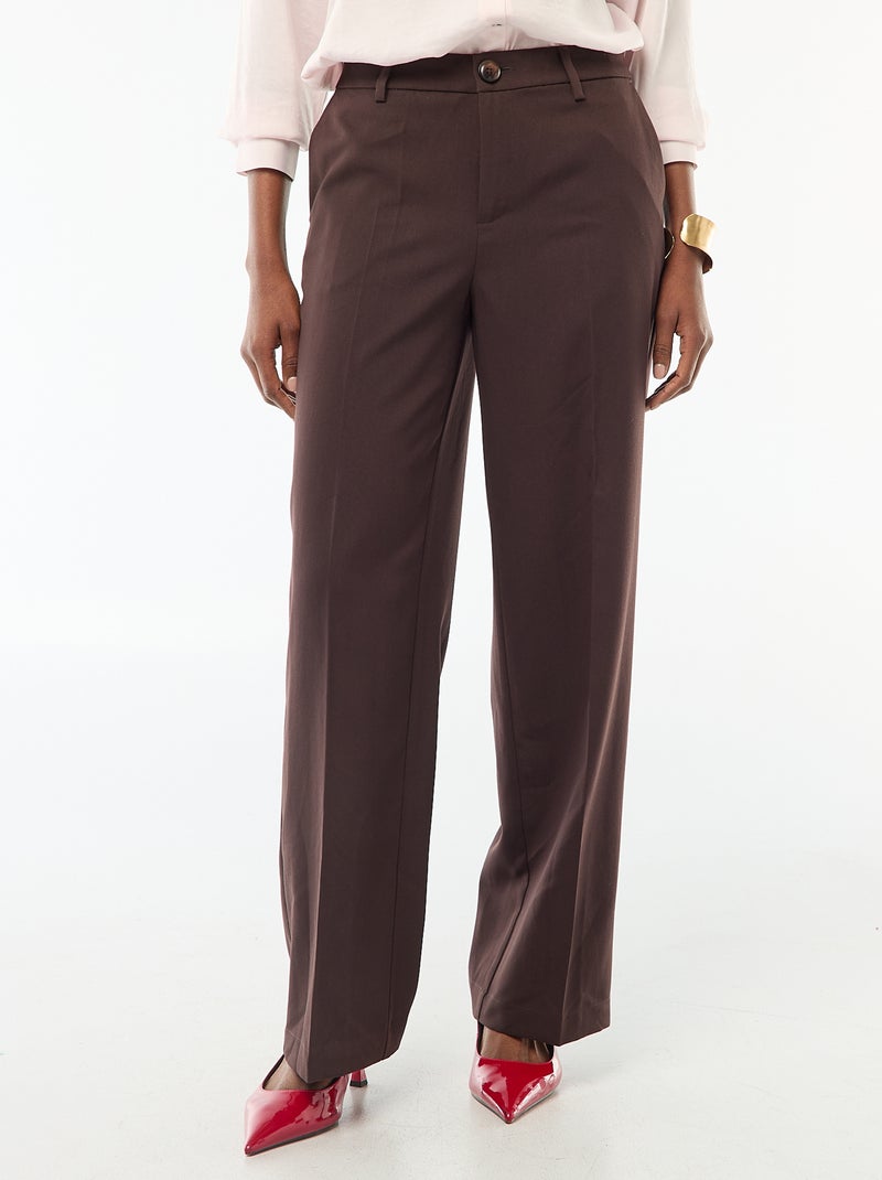 Pantalón ancho fluido liso Marron - Kiabi