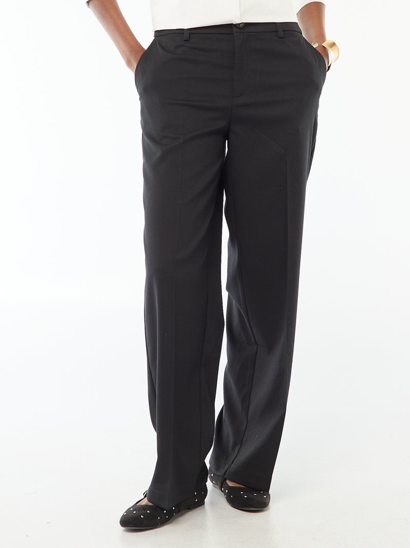 Pantalón ancho fluido liso Negro - Kiabi