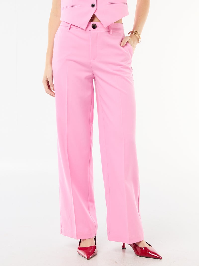 Pantalón ancho fluido liso Rosa - Kiabi