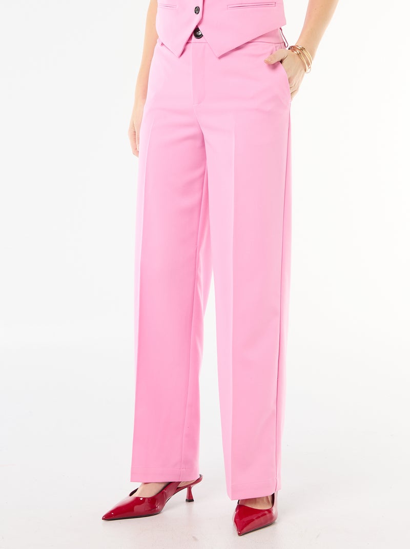 Pantalón ancho fluido liso Rosa - Kiabi