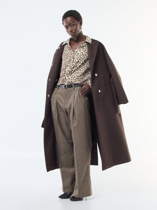 Pantalón ancho 'JDY' de franela con cinturón - Kiabi