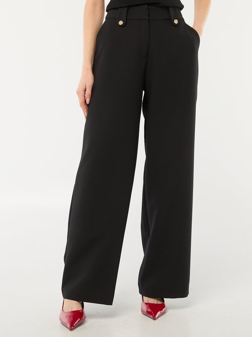 Pantalón ancho liso con abertura de cremallera y corchete - Kiabi