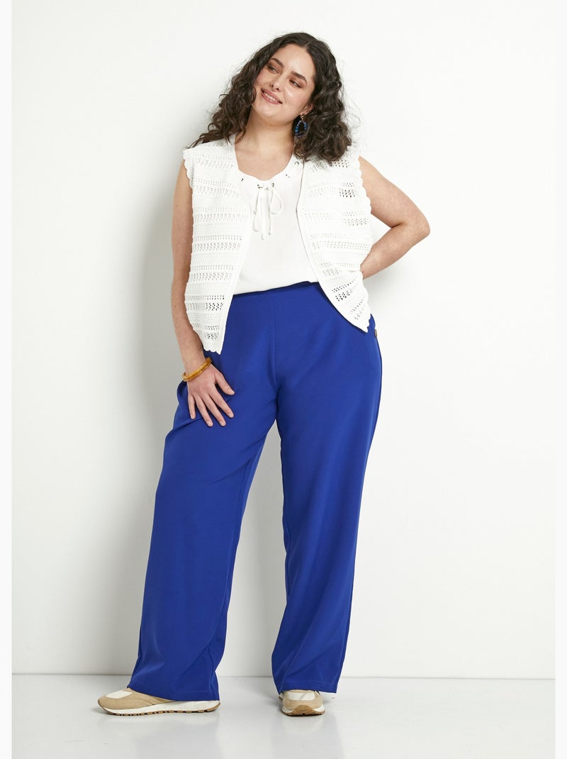 Pantalón ancho liso con cintura semielástica - Afibel Azul - Kiabi