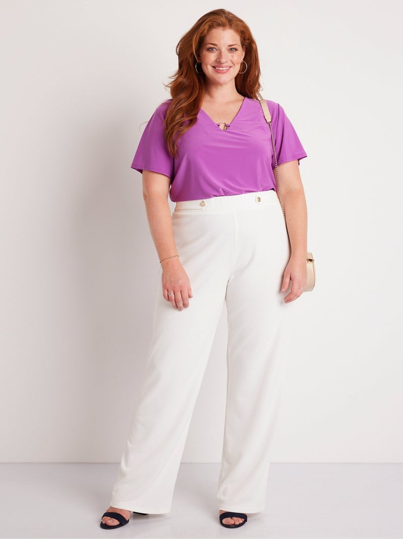 Pantalón ancho liso con cintura semielástica - Afibel Blanco - Kiabi
