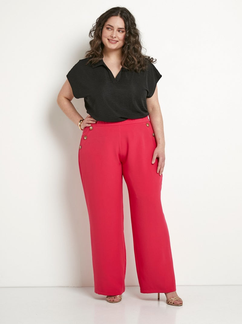 Pantalón ancho liso con cintura semielástica - Afibel Rosa fucsia - Kiabi
