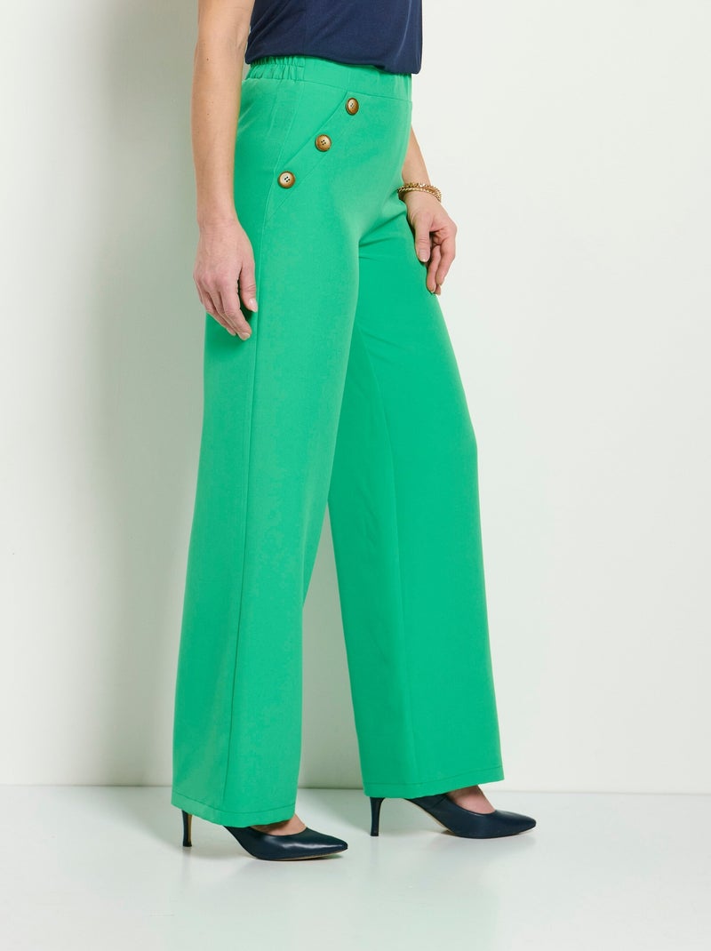 Pantalón ancho liso con cintura semielástica - Afibel Verde - Kiabi