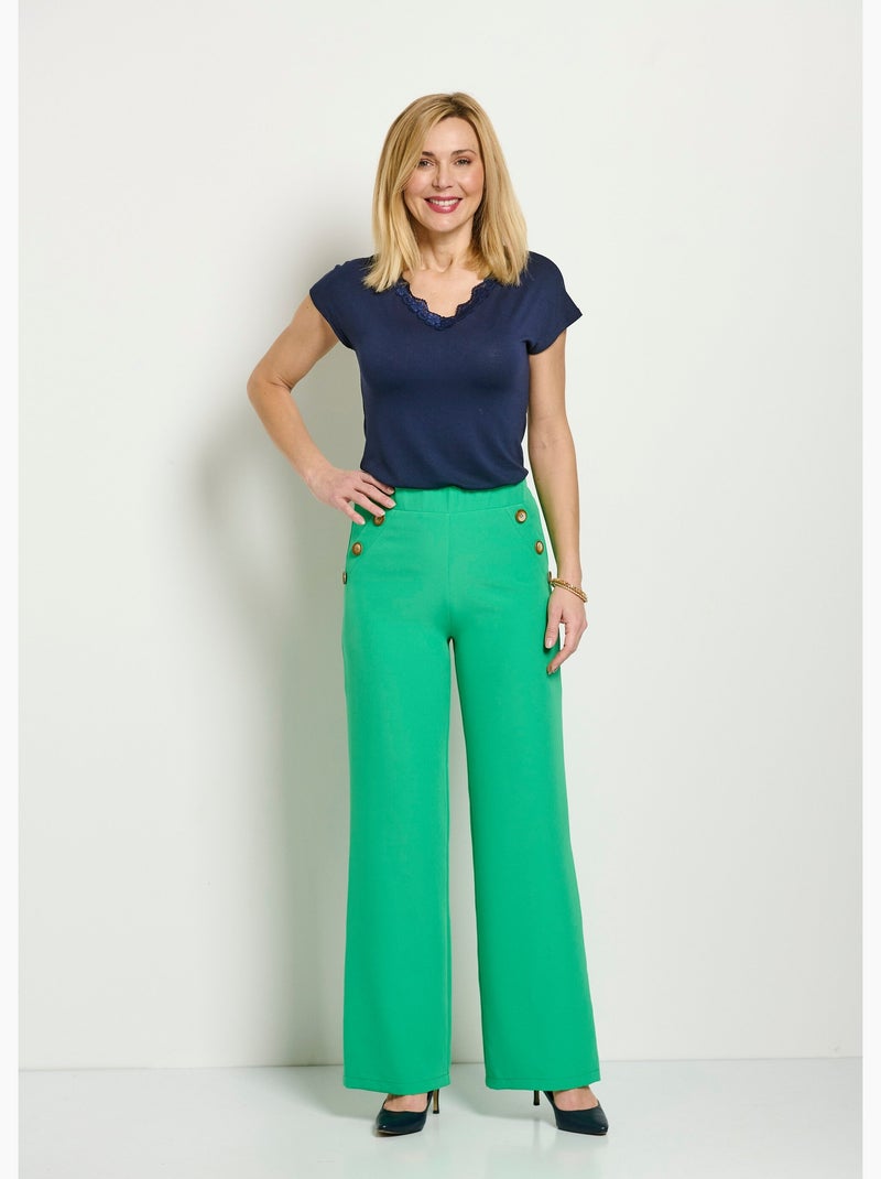 Pantalón ancho liso con cintura semielástica - Afibel Verde - Kiabi