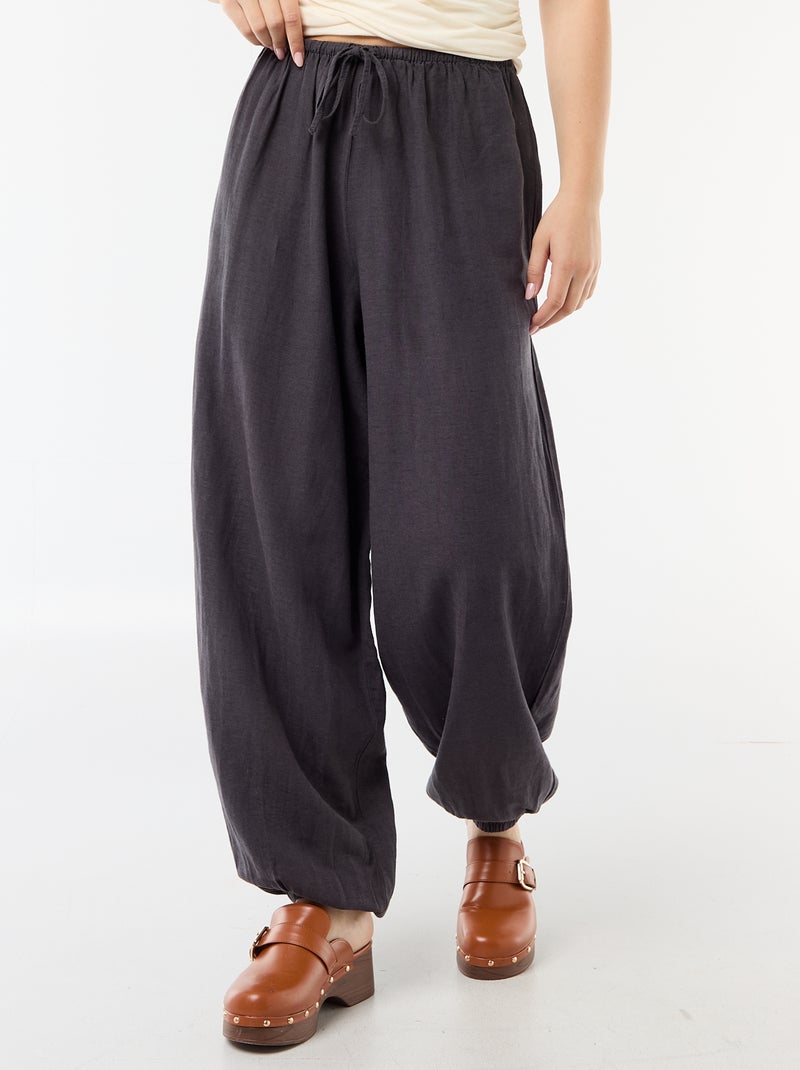 Pantalón ancho liso con cinturón elástico Gris - Kiabi