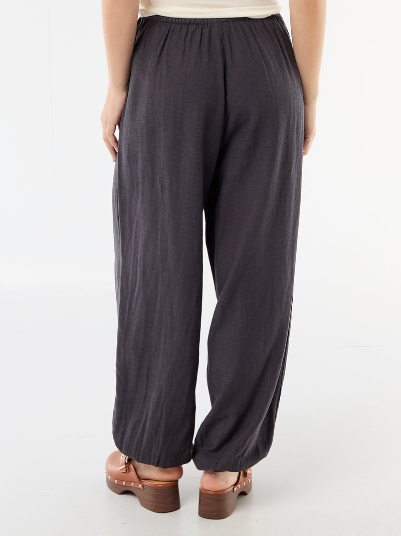 Pantalón ancho liso con cinturón elástico Gris - Kiabi