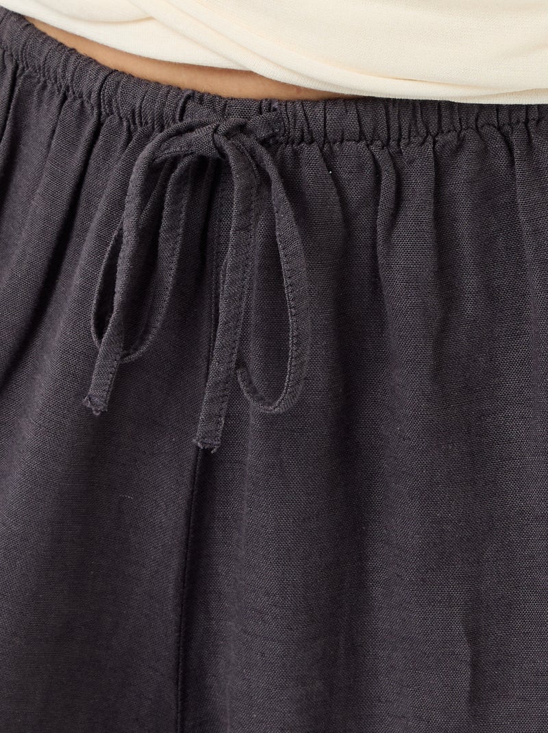 Pantalón ancho liso con cinturón elástico Gris - Kiabi