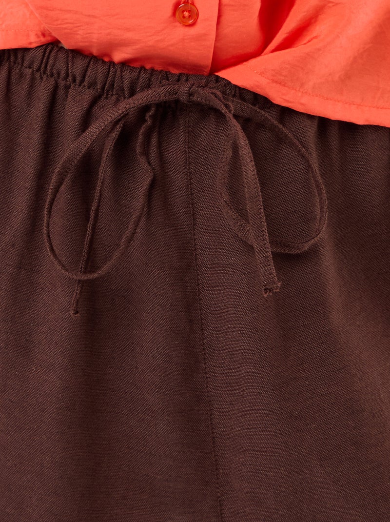 Pantalón ancho liso con cinturón elástico Marron - Kiabi