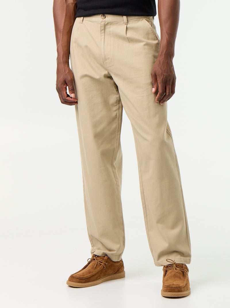 Pantalón ancho liso de corte relajado Beige - Kiabi