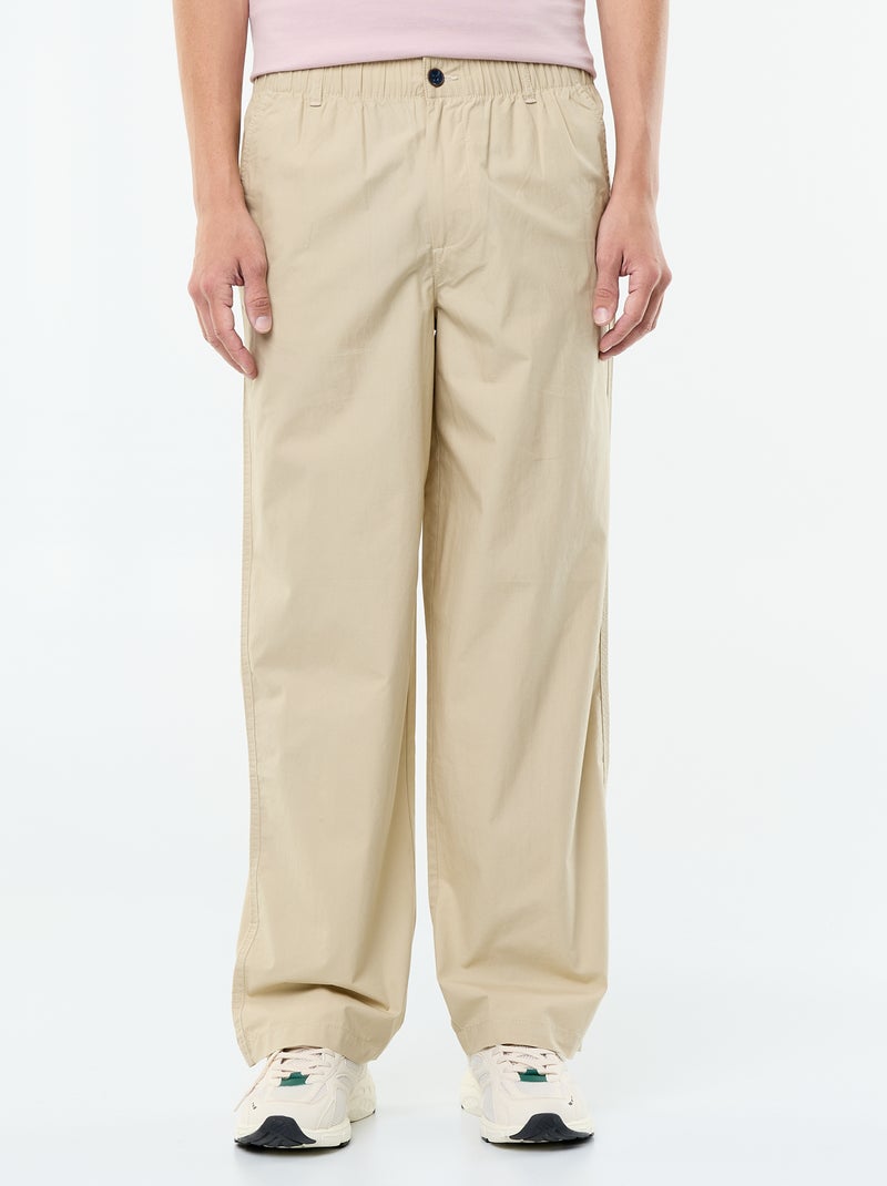 Pantalón ancho liso de popelín Beige - Kiabi