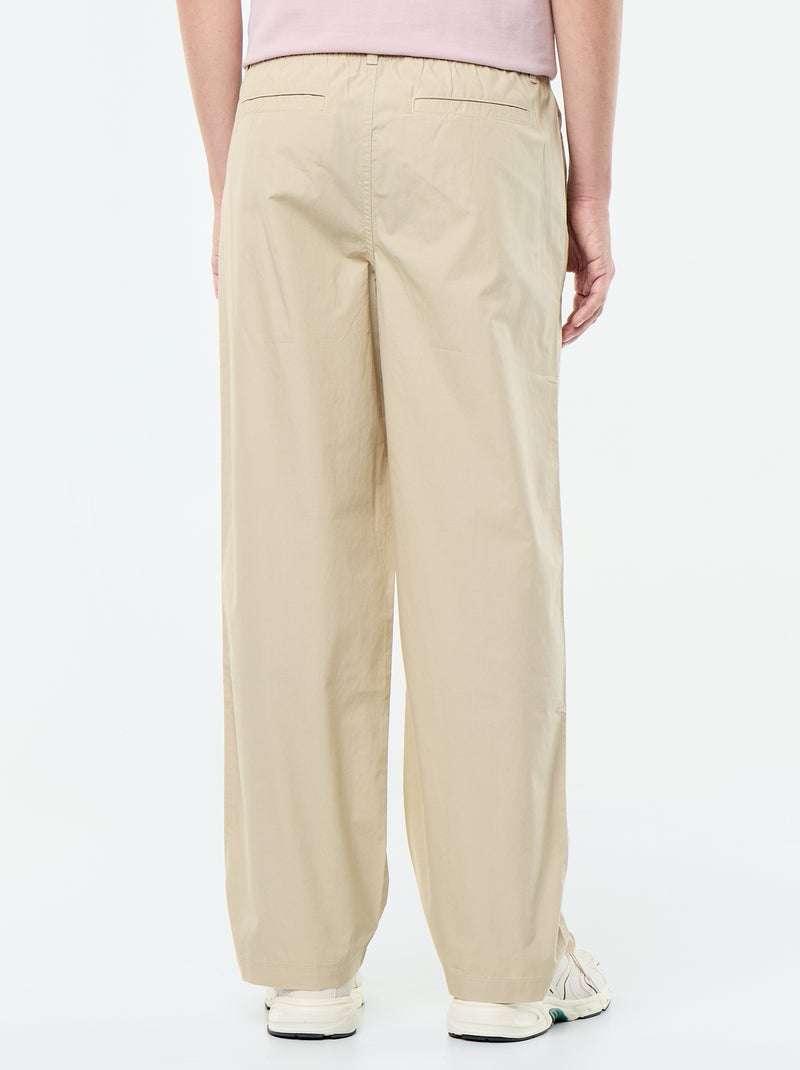 Pantalón ancho liso de popelín Beige - Kiabi