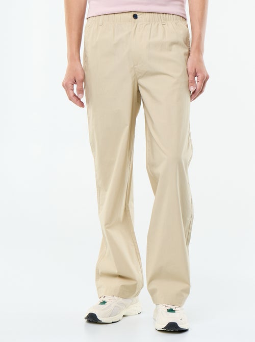 Pantalón ancho liso de popelín - Kiabi