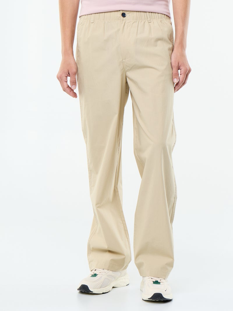 Pantalón ancho liso de popelín Beige - Kiabi