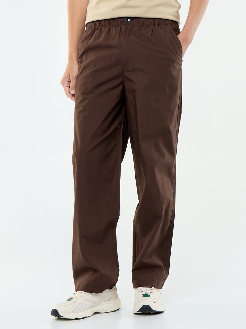 Pantalón ancho liso de popelín Marron - Kiabi