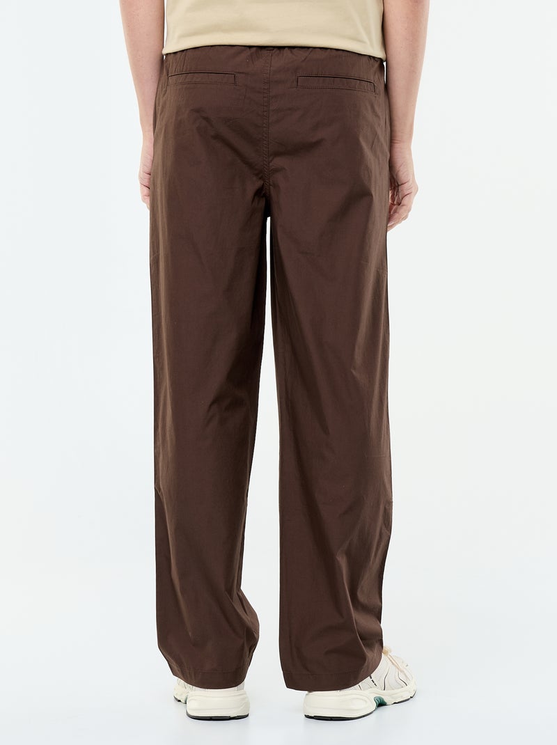 Pantalón ancho liso de popelín Marron - Kiabi