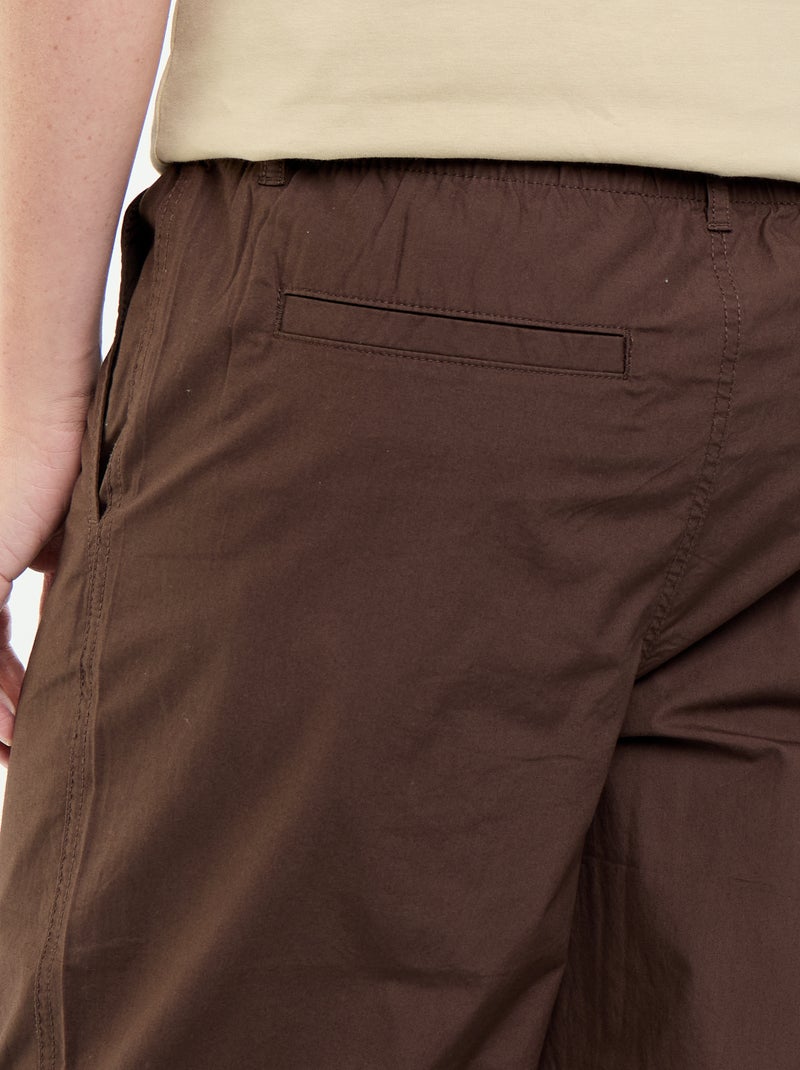 Pantalón ancho liso de popelín Marron - Kiabi