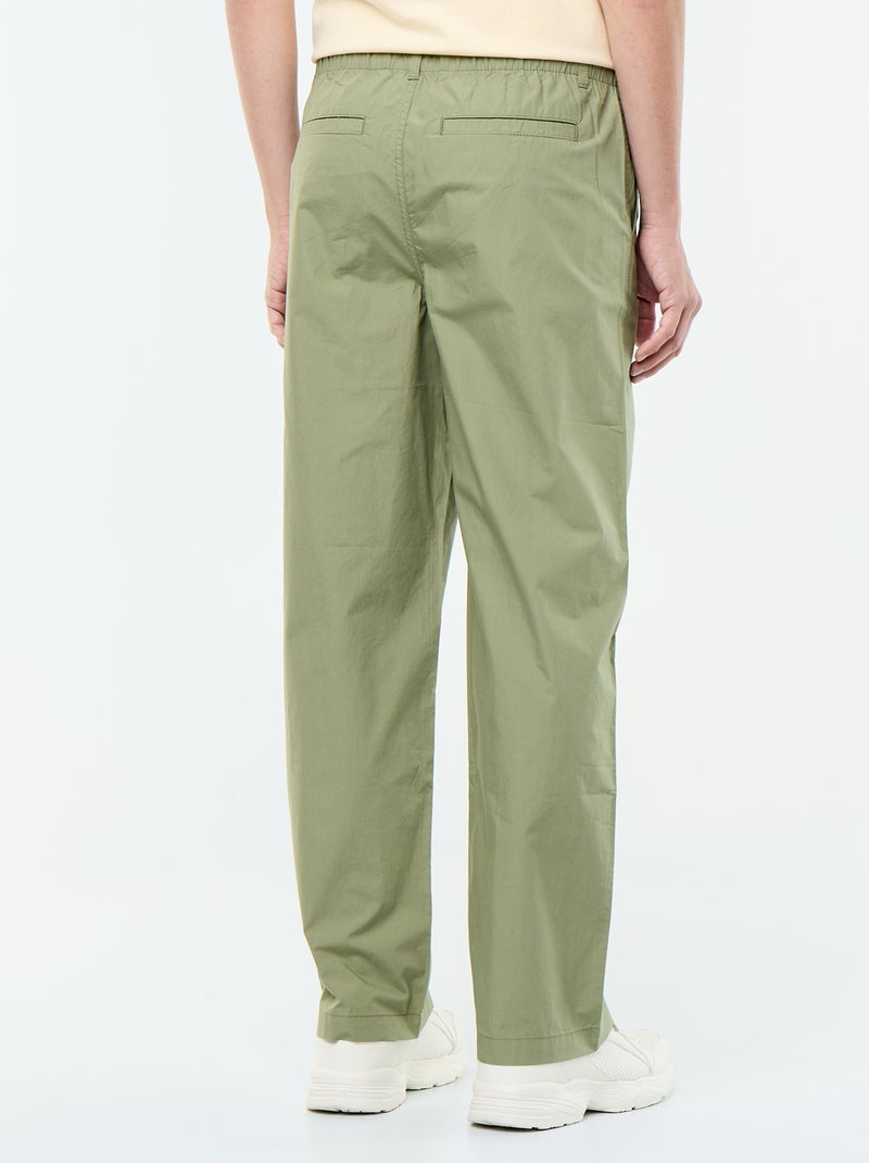Pantalón ancho liso de popelín Verde - Kiabi