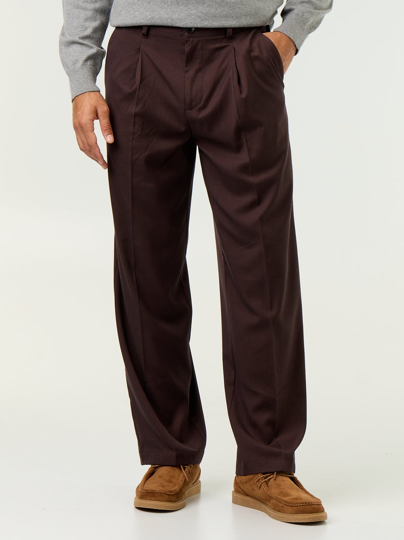 Pantalón ancho liso Marron - Kiabi