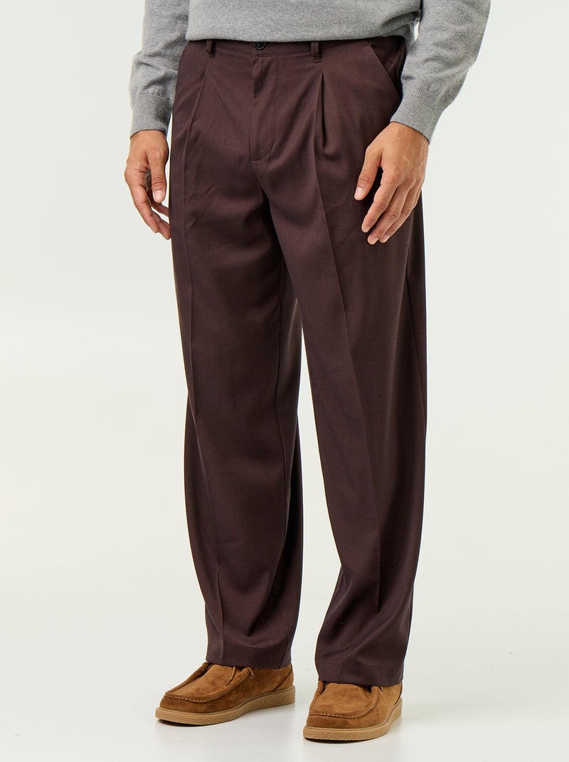 Pantalón ancho liso Marron - Kiabi